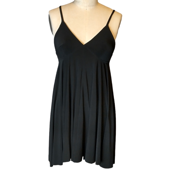 Norma Kamali Kamalikulture Black V Neck Poly Spandex Mini Dress Size Small - Picture 1 of 6
